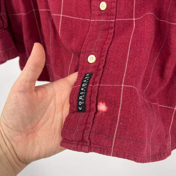 Vintage Shacket Flannel Red Tan Plaid Button Down Cozy Long Sleeve Men's Large T - Picture 5 of 7